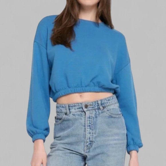 Spiritual Gangster Tops - SPIRITUAL GANGSTER- Elina pullover sweatshirt-blue-size Large-NWT-Retails-$112
